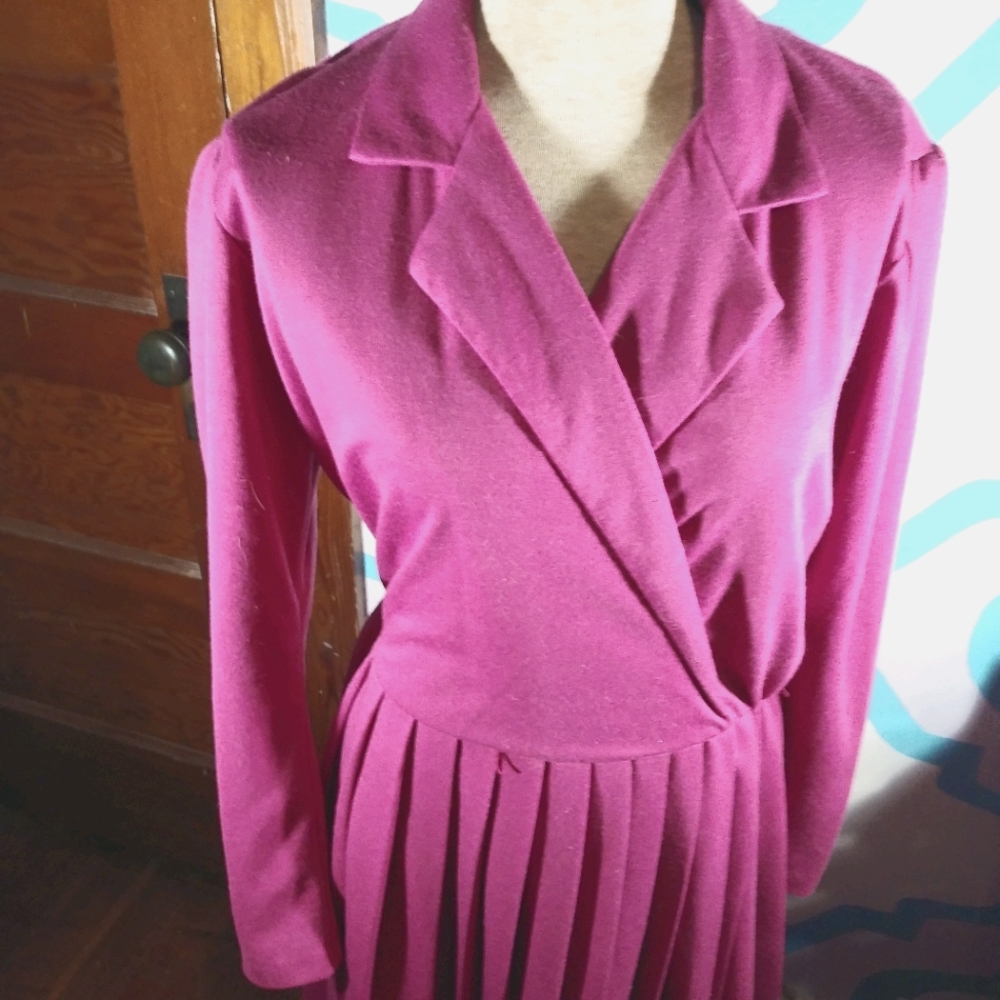 Sabino 80s long sleeve fuschia dress